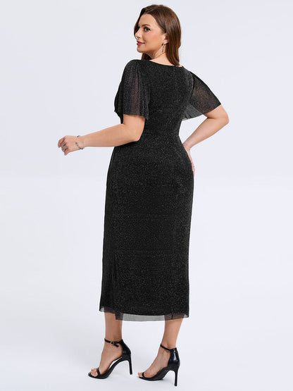 pretty NOIRA|Plus Size Slit Mesh Wedding Guest Dress