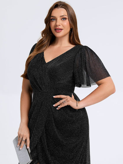 pretty NOIRA|Plus Size Slit Mesh Wedding Guest Dress