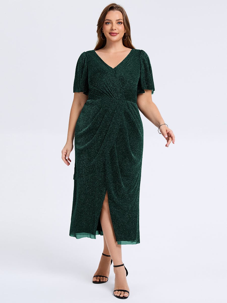 pretty NOIRA|Plus Size Slit Mesh Wedding Guest Dress
