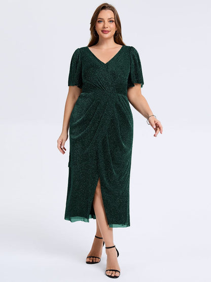 pretty NOIRA|Plus Size Slit Mesh Wedding Guest Dress