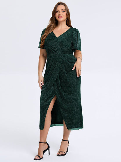 pretty NOIRA|Plus Size Slit Mesh Wedding Guest Dress