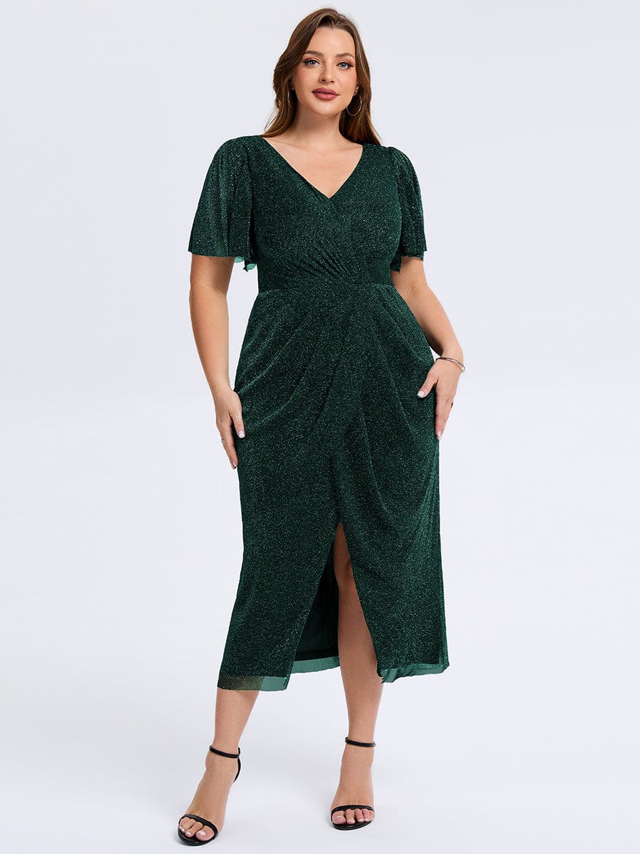 pretty NOIRA|Plus Size Slit Mesh Wedding Guest Dress