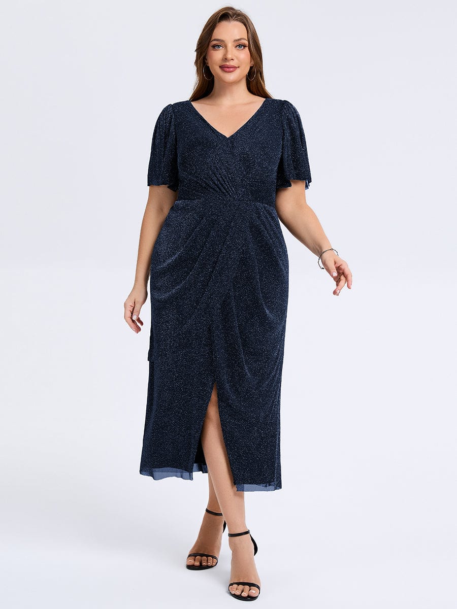 pretty NOIRA|Plus Size Slit Mesh Wedding Guest Dress