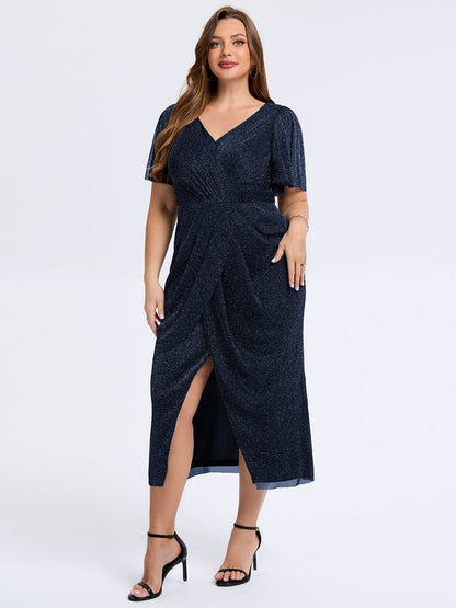 pretty NOIRA|Plus Size Slit Mesh Wedding Guest Dress