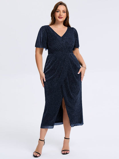 pretty NOIRA|Plus Size Slit Mesh Wedding Guest Dress