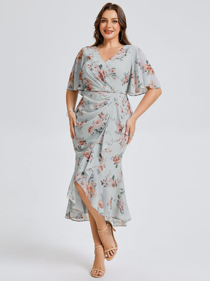 pretty FLORENCIA|Plus Size Printed Mermaid Chiffon Wedding Guest Dress