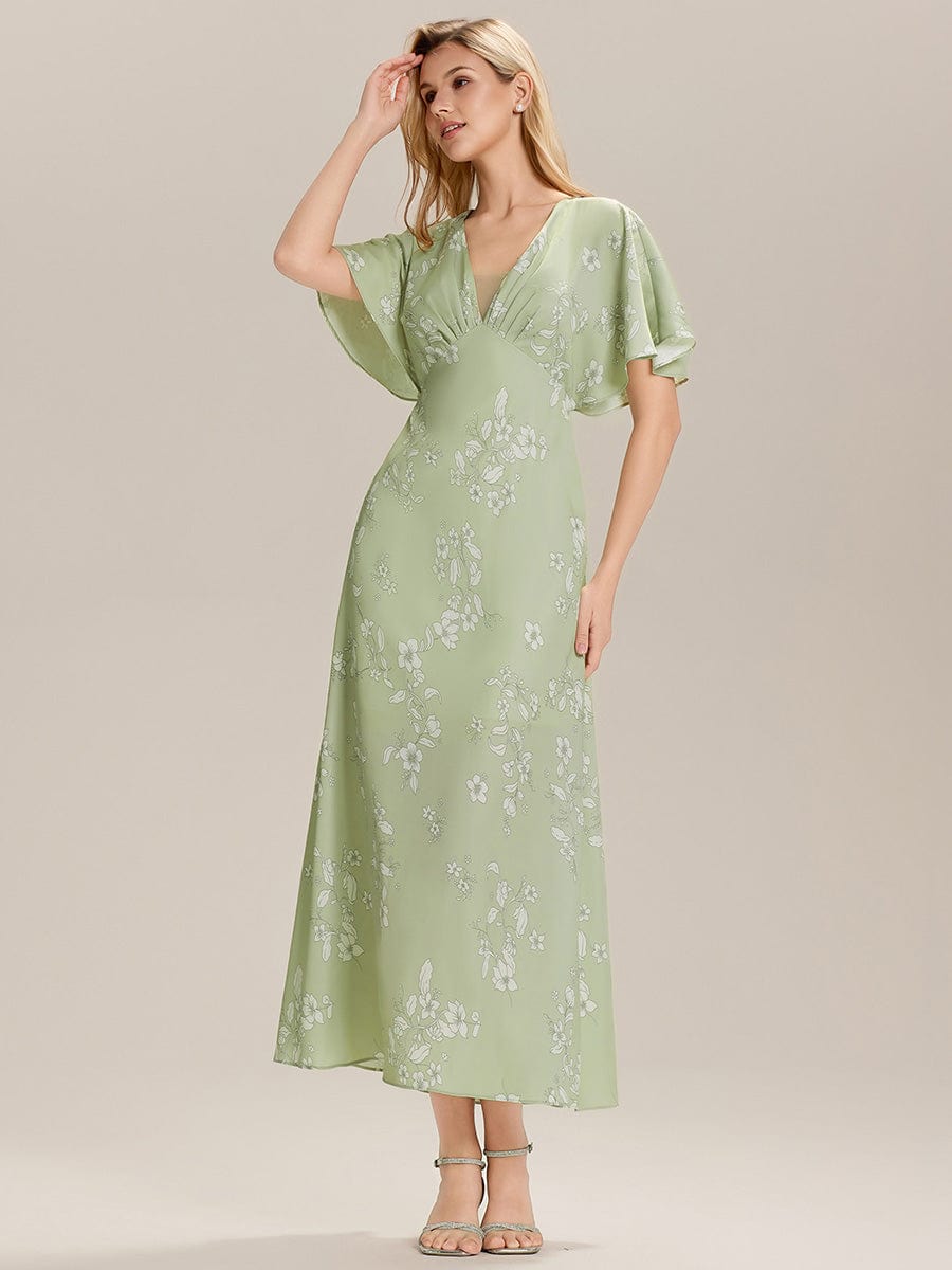 ever CELINA|Printed Satin Drop Shoulder Sleeve Wedding Guest Dress