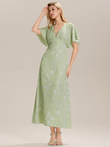 ever CELINA|Printed Satin Drop Shoulder Sleeve Wedding Guest Dress
