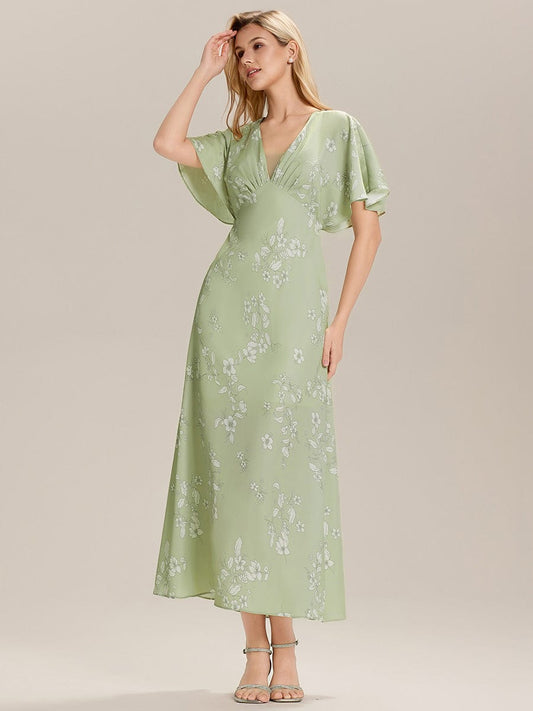 ever CELINA|Printed Satin Drop Shoulder Sleeve Wedding Guest Dress