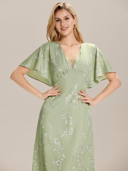 ever CELINA|Printed Satin Drop Shoulder Sleeve Wedding Guest Dress