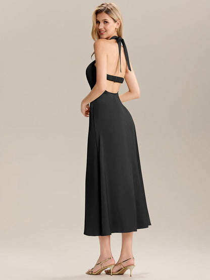 ever LENORA|Backless Satin Sleeveless Wedding Guest Dress