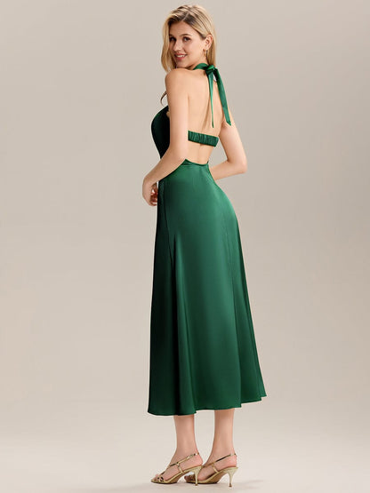 ever LENORA|Backless Satin Sleeveless Wedding Guest Dress