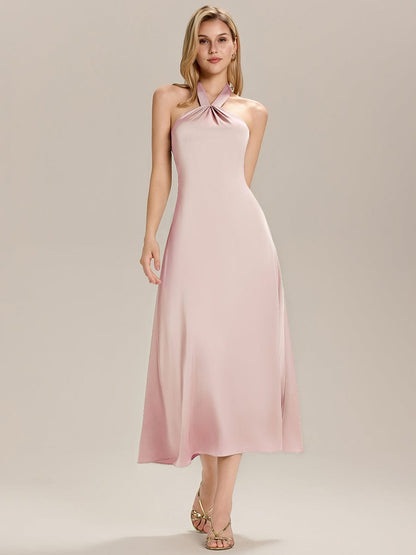 ever LENORA|Backless Satin Sleeveless Wedding Guest Dress