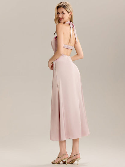 ever LENORA|Backless Satin Sleeveless Wedding Guest Dress