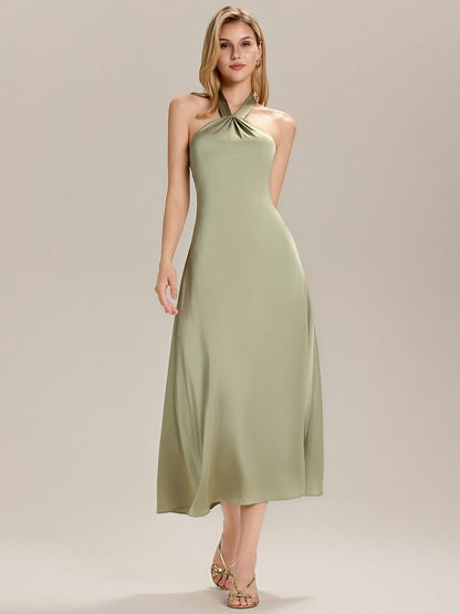 ever LENORA|Backless Satin Sleeveless Wedding Guest Dress