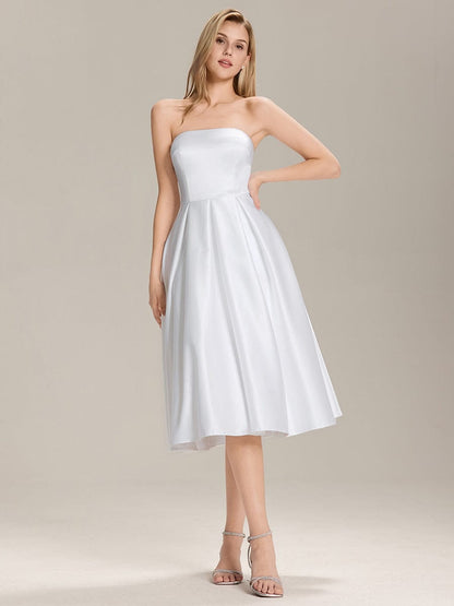 ever AMARA|Satin Strapless A-Line Midi Dress