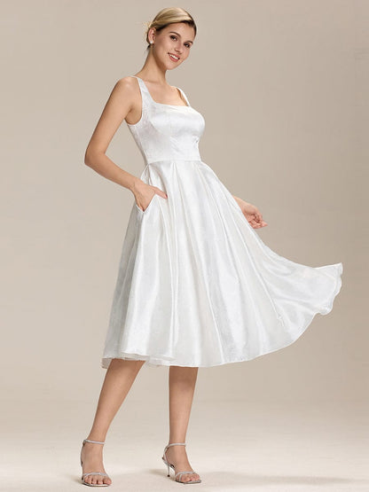 ever MIRELLE|Elegant Satin Sleeveless Midi Dress with Pockets