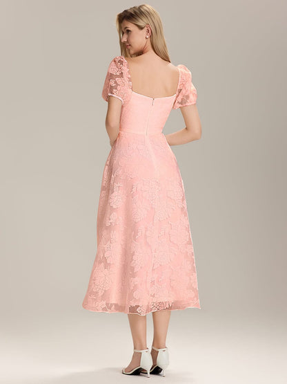 ever THALINA|Elegant Puff Sleeve A-Line Midi Dress