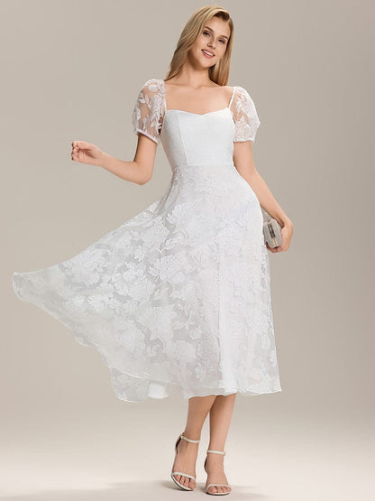 ever THALINA|Elegant Puff Sleeve A-Line Midi Dress