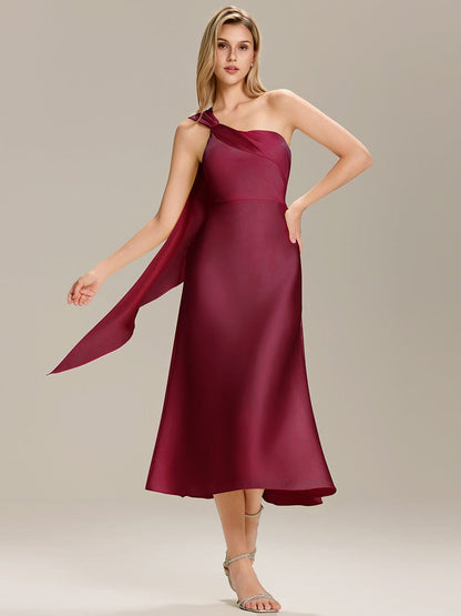ever TAHLIA|Satin One-Shoulder Midi Wedding Guest Dress