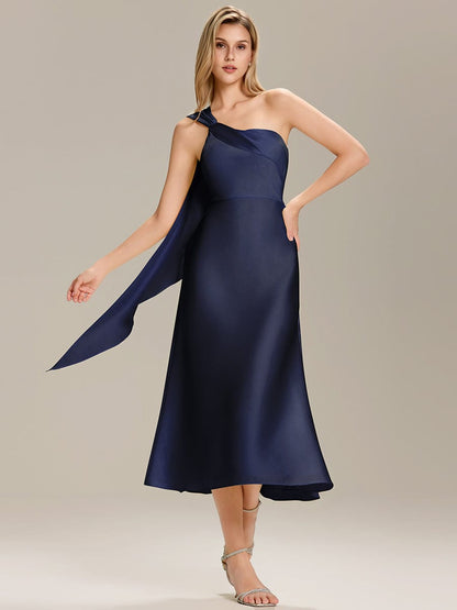 ever TAHLIA|Satin One-Shoulder Midi Wedding Guest Dress