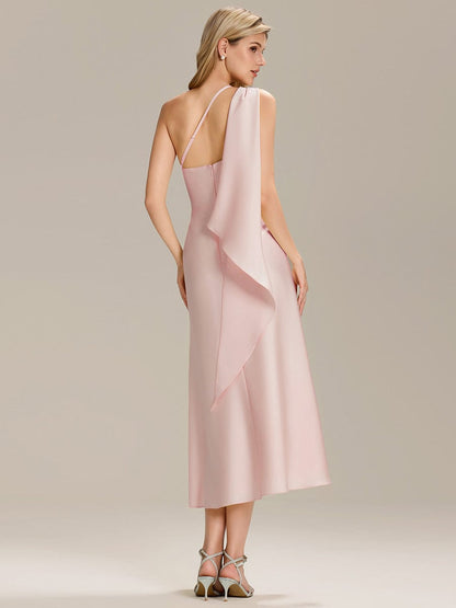 ever TAHLIA|Satin One-Shoulder Midi Wedding Guest Dress
