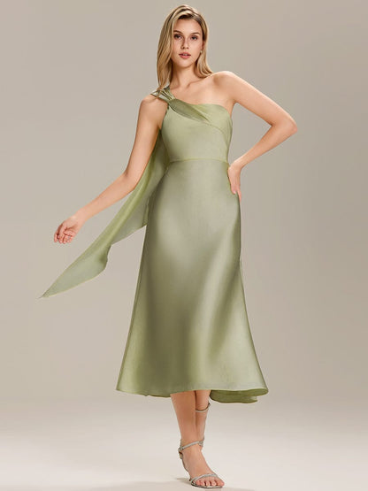 ever TAHLIA|Satin One-Shoulder Midi Wedding Guest Dress