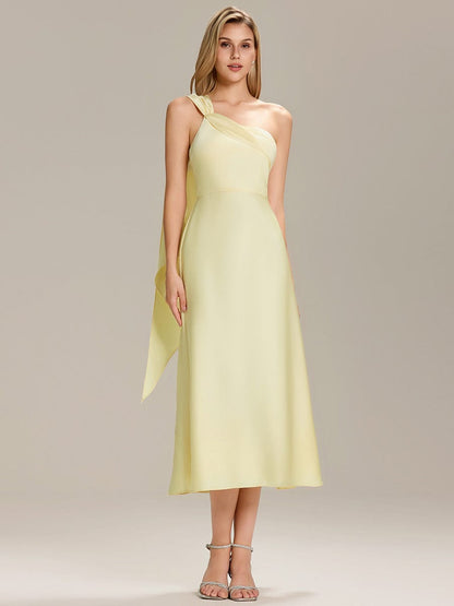 ever TAHLIA|Satin One-Shoulder Midi Wedding Guest Dress