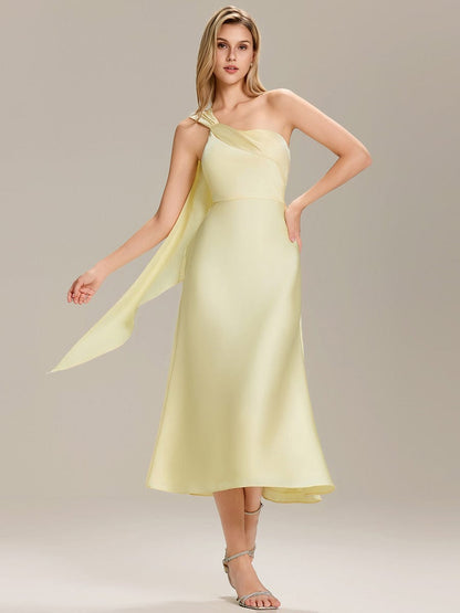 ever TAHLIA|Satin One-Shoulder Midi Wedding Guest Dress