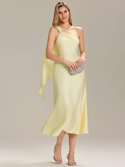 ever TAHLIA|Satin One-Shoulder Midi Wedding Guest Dress