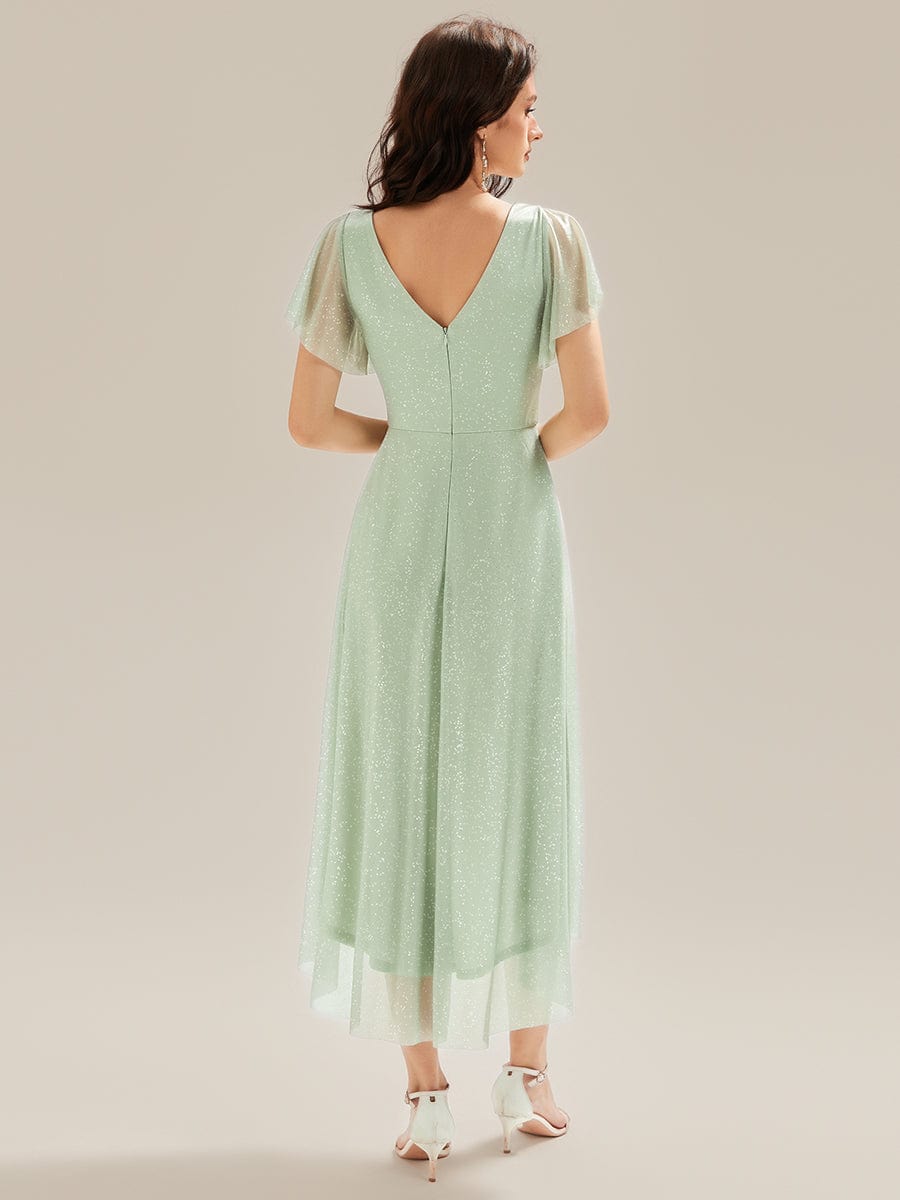 ever MIA|Pleated Glitter Ruffle Sleeve Dress