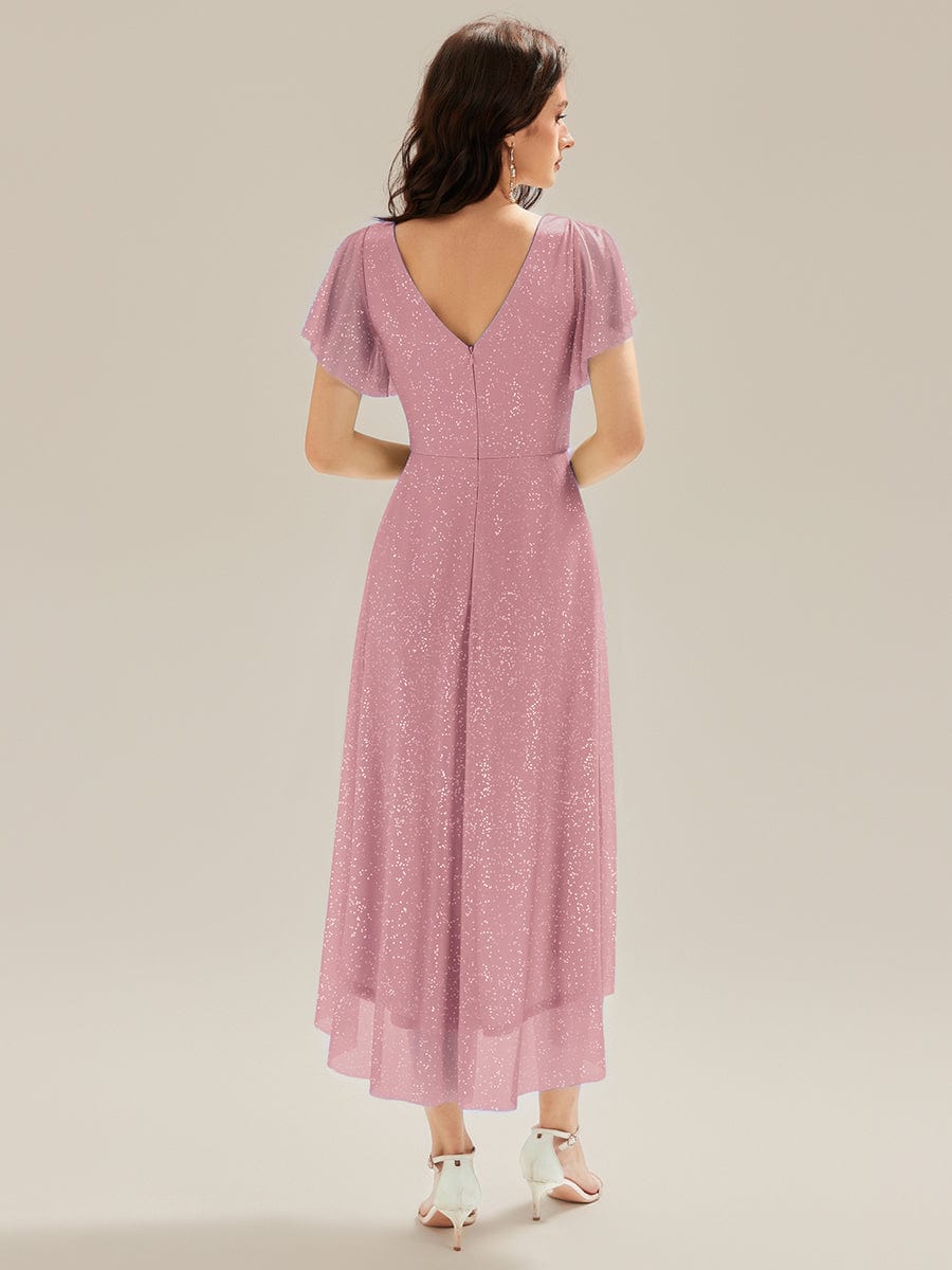 ever MIA|Pleated Glitter Ruffle Sleeve Dress