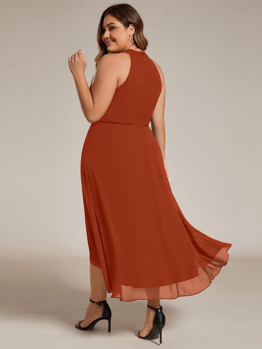 pretty POSIE|Flowy Plus Size Halter Neck Chiffon Midi Wedding Guest Dress