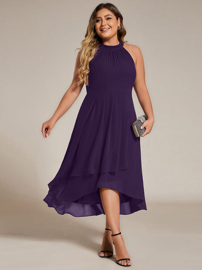pretty POSIE|Flowy Plus Size Halter Neck Chiffon Midi Wedding Guest Dress