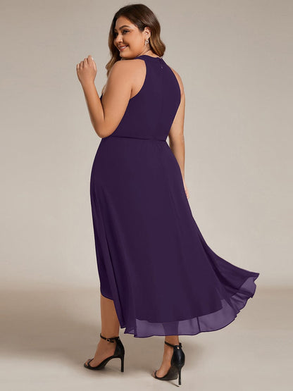 pretty POSIE|Flowy Plus Size Halter Neck Chiffon Midi Wedding Guest Dress