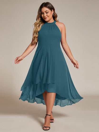 pretty POSIE|Flowy Plus Size Halter Neck Chiffon Midi Wedding Guest Dress