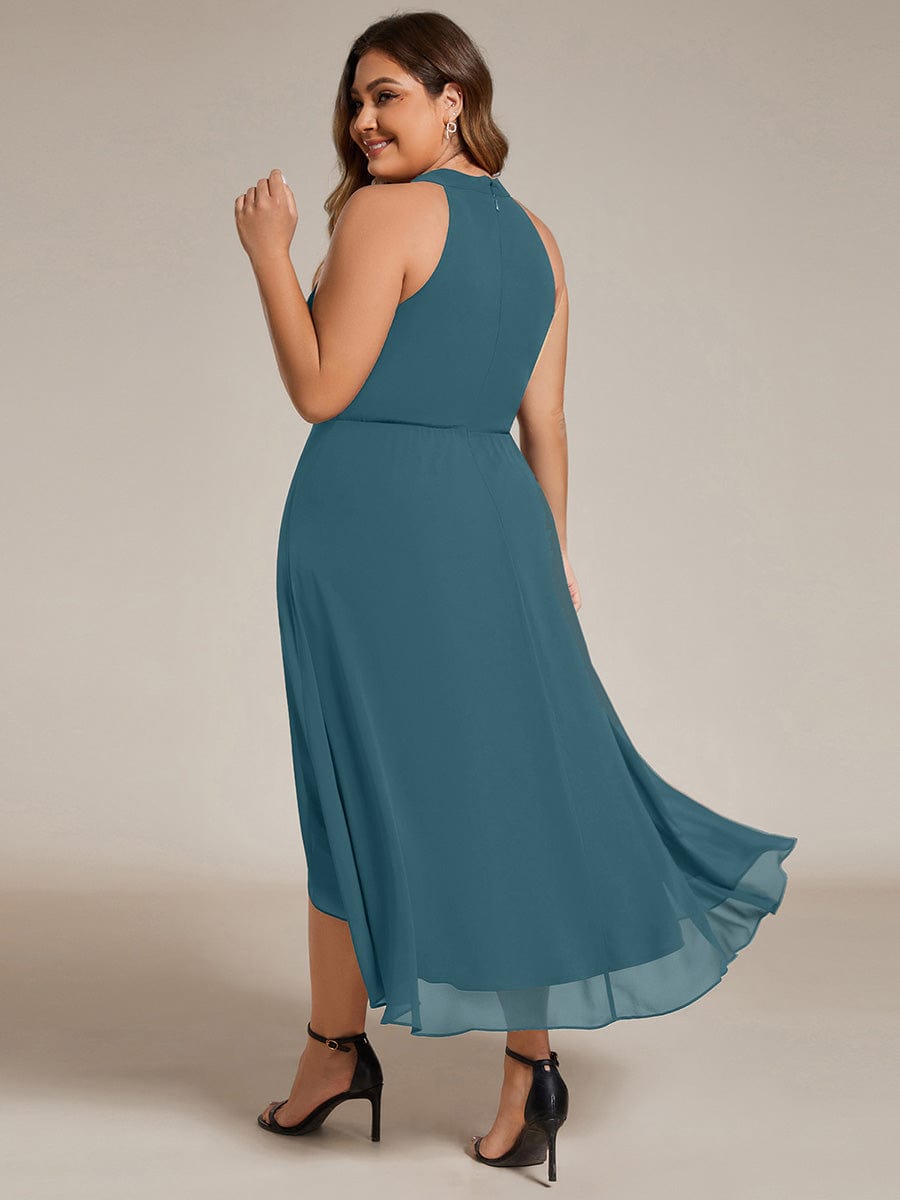 pretty POSIE|Flowy Plus Size Halter Neck Chiffon Midi Wedding Guest Dress