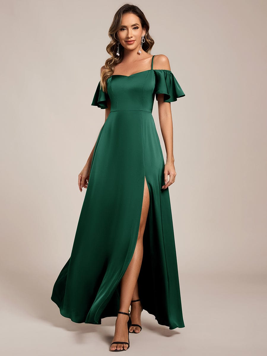 ever AUBREE|Short Sleeve Off Shoulder A-Line Satin Bridesmaid Dress