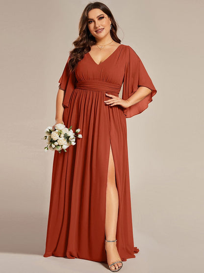 pretty ELYAN|Plus Size Half Sleeve Pleated A-Line V-Neck Chiffon Bridesmaid Dress