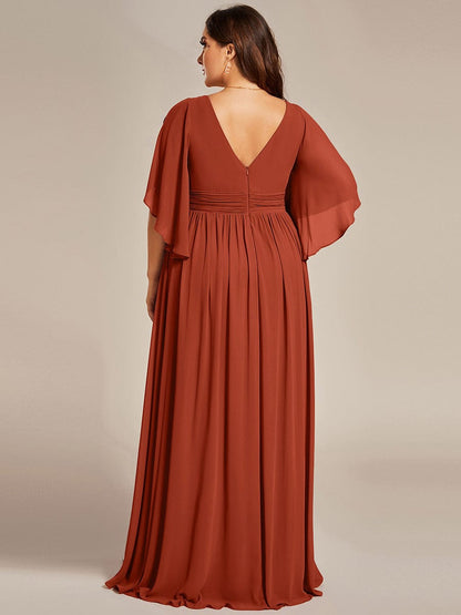 pretty ELYAN|Plus Size Half Sleeve Pleated A-Line V-Neck Chiffon Bridesmaid Dress