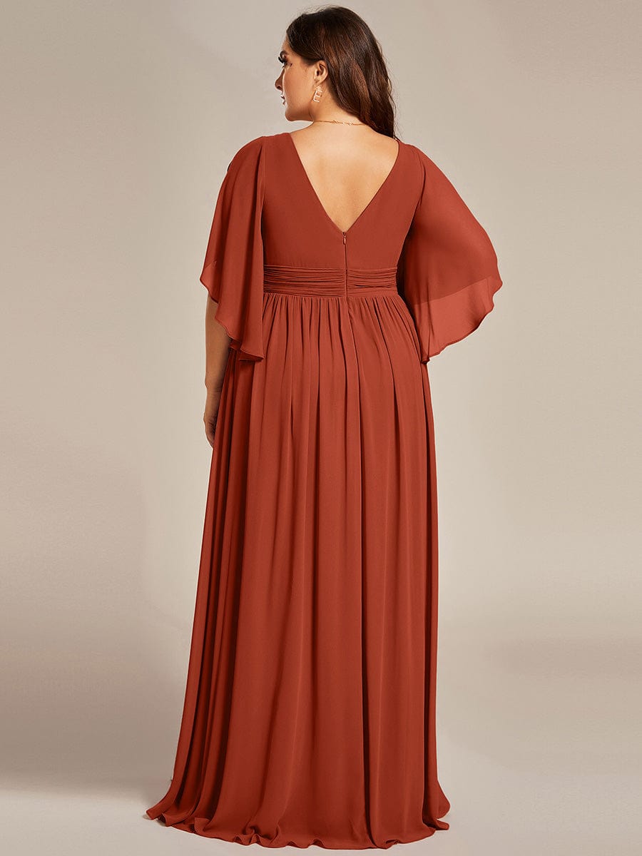 ever ELYAN|Half Sleeve V-Neck Pleated High Slit A-Line Chiffon Bridesmaid Dress