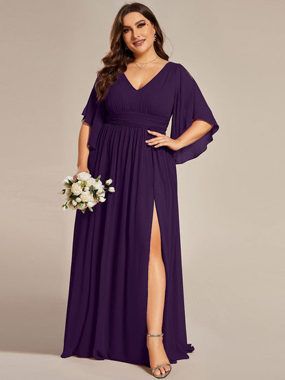 pretty ELYAN|Plus Size Half Sleeve Pleated A-Line V-Neck Chiffon Bridesmaid Dress