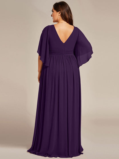 pretty ELYAN|Plus Size Half Sleeve Pleated A-Line V-Neck Chiffon Bridesmaid Dress
