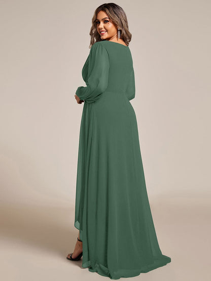 pretty GRIFFIN|Plus Size V-Neck Long Lantern Sleeves A-Line Chiffon Bridesmaid Dress