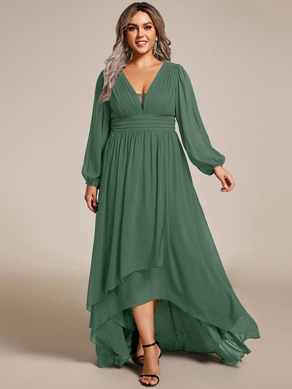 pretty GRIFFIN|Plus Size V-Neck Long Lantern Sleeves A-Line Chiffon Bridesmaid Dress
