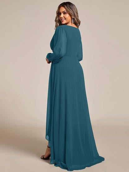 pretty GRIFFIN|Plus Size V-Neck Long Lantern Sleeves A-Line Chiffon Bridesmaid Dress