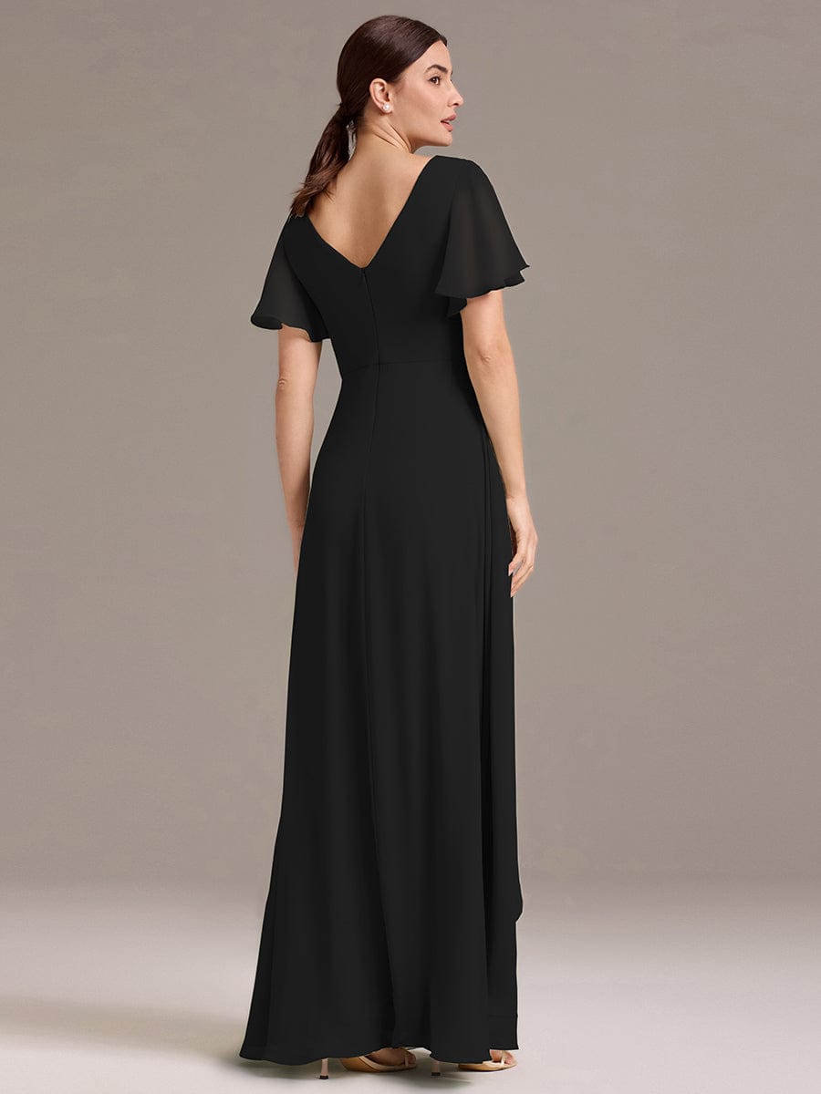ever DAMIA|Chiffon Double V-Neck A-Line Ruffled Sleeves Bridesmaid Dress with Asymmetrical Hem