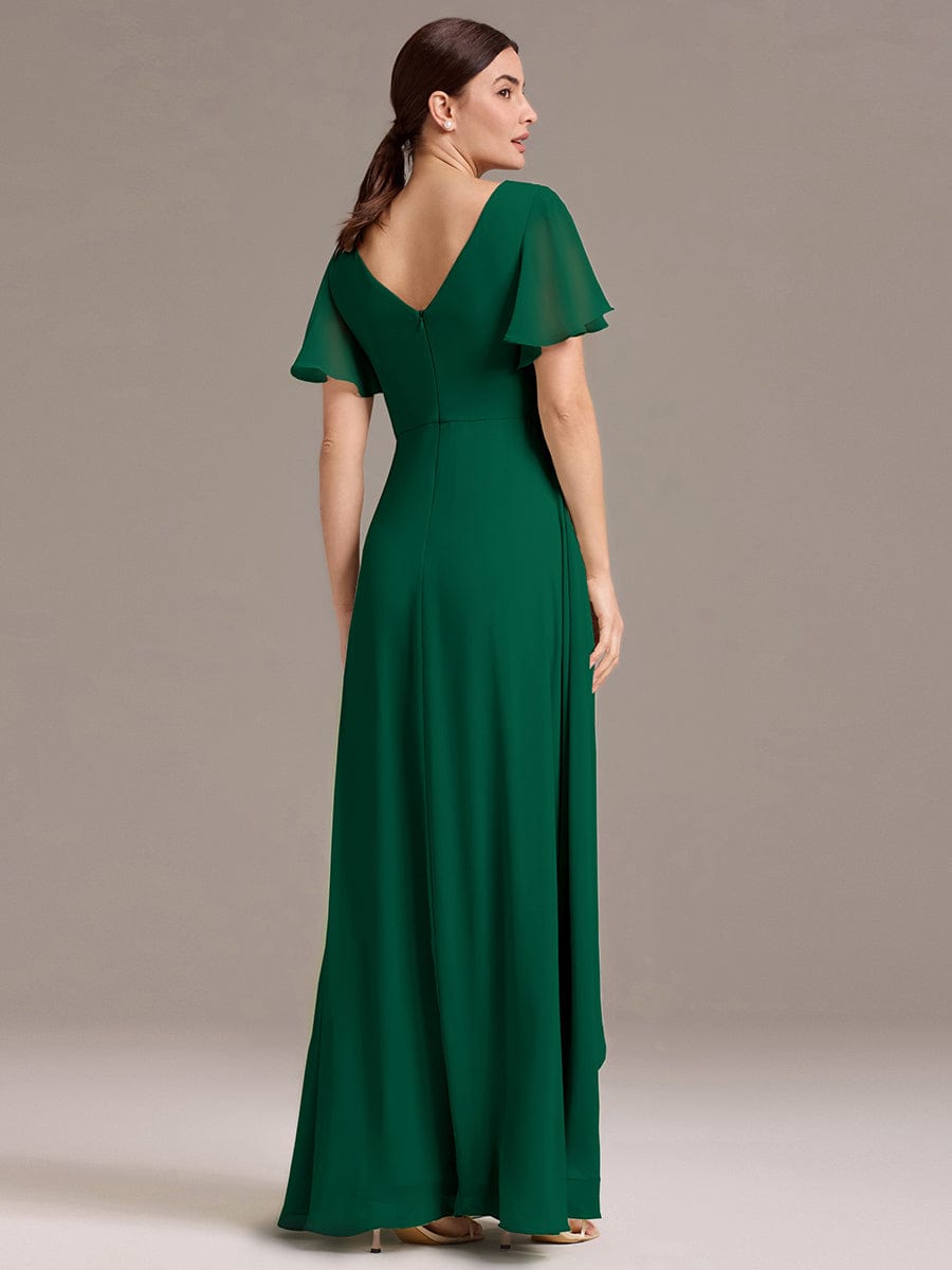 ever DAMIA|Chiffon Double V-Neck A-Line Ruffled Sleeves Bridesmaid Dress with Asymmetrical Hem