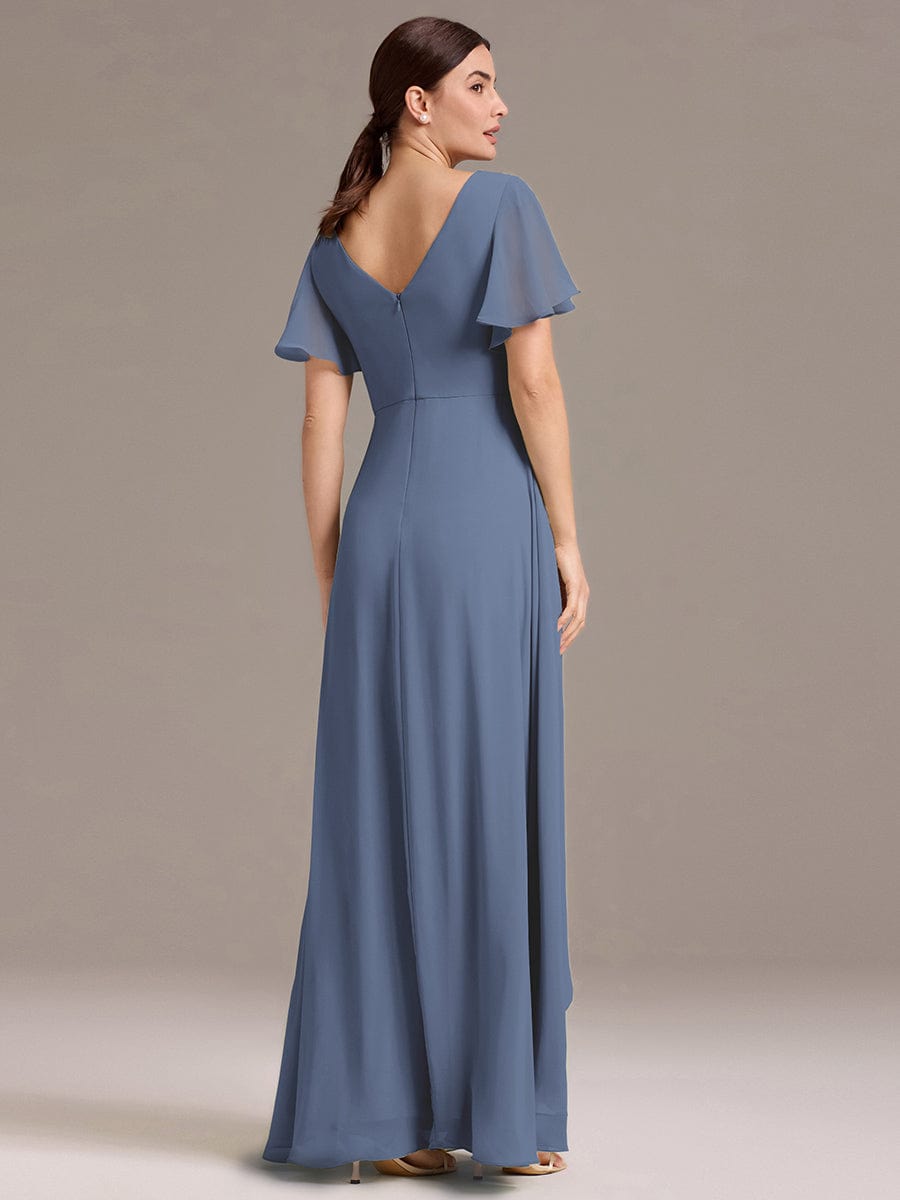 ever DAMIA|Chiffon Double V-Neck A-Line Ruffled Sleeves Bridesmaid Dress with Asymmetrical Hem