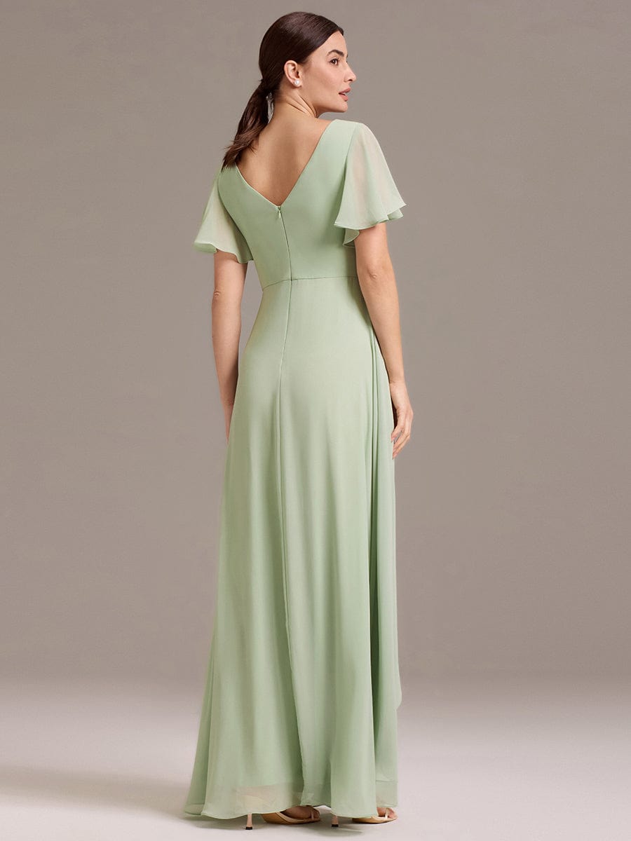 ever DAMIA|Chiffon Double V-Neck A-Line Ruffled Sleeves Bridesmaid Dress with Asymmetrical Hem